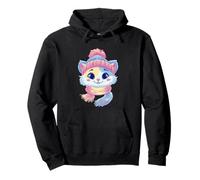 Blue Kitten Winter Portrait Cat Lover Graphic Pink Matching Pullover Hoodie