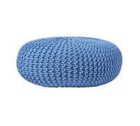 Large Round Cotton Knitted Pouffe Footstool Homescapes Blue One Size