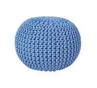 (Blue) Knitted Cotton Pouffe Footstool Round 35 x 40 cm
