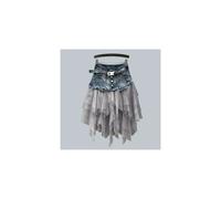 (Blue, L) 2024 Women's denim sheer patchwork skirt, high waisted asymmetrical gothic skirt