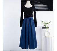 (blue, L) DIMANAF 2025 Plus Size Women Summer Jeans Long Wide Leg Pants Casual High Waist Elastic Basic Blue Trousers Loose