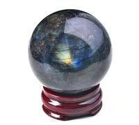 Blue Labradorite Crystal Stone Ball Rock Sphere with Stand Fengshui Balls Sculpture Figurine for Home Office Decor,7.5~8cm Gemstone Stone