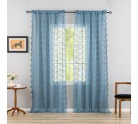Blue Lace Curtains 96 Inches Long 2 Panels Vintage Farmhouse Scalloped Edge Semi Sheer Embroidered Curtains for Girls Boy Kids Living Room Nautical Decor Provide Privacy 8FT 52x96 Stone Blue