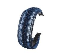 Blue Lace Floral Embroidery Wide Alice Band Headband Hairband for Women