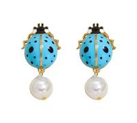 Blue Ladybug Dangle Earrings for Women, Cute Insect Seven Star Ladybug Drip Oil Enamel Earring, Cartoon Animal Jewelry Gifts