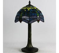 Blue Lamp Purple Lamp Dragonfly Lamp Lamp Stained Glass Lamp Vintage Table Lamp Reading Bedside Lamp for Living Room Bedroom Office,Red Orange Yellower Shade,10" W X 14" H,Blue a
