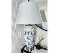 Blue Landscape Ceramic Table Lamp With Plain Shade