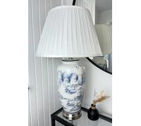 Blue Landscape Ceramic Table Lamp With Pleated Shade