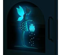 Blue Lantern Spirit Silhouette Night Glow Sticker, Dreamy Light Spot Element Wall Sticker, Self-Adhesive and Removable for Home Decoration, Glass Decoration, Switch Decoration
