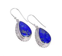 Blue Lapis Lazuli Pear Bezel Cabochon Dangle Earrings Sterling Silver Drop Gemstone Jewelry Handmade Lightweight Fashion Accessory Elegant Modern Women Gift Trendy Daily Wear Style Option