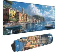 Blue Large Mouse Mat 700 x 400 x 3 mm, Extended Gaming Mouse Pad Beach Desk Mat With Stitched Edges, Adults Mousepad Non Slip Rubber Base, Waterproof Soft Cloth Desk Pad for Office Decor, Gifts J-7