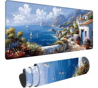 Blue Large Mouse Mat 700 x 400 x 3 mm, Extended Gaming Mouse Pad Sea Desk Mat With Stitched Edges, Adults Mousepad Non Slip Rubber Base, Waterproof Soft Cloth Desk Pad for Home Office Decor, Gifts J-W