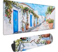 Blue Large Mouse Mat 700 x 400 x 3 mm, Extended Gaming Mouse Pad Small Town Desk Mat With Stitched Edges, Adults Mousepad Non Slip Rubber Base, Waterproof Soft Cloth Desk Pad for Home Office Decor H-O