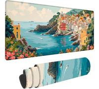 Blue Large Mouse Mat 700 x 400 x 3 mm, Extended Gaming Mouse Pad Small Town Desk Mat With Stitched Edges, Adults Mousepad Non Slip Rubber Base, Waterproof Soft Cloth Desk Pad for Home Office Decor 7-L