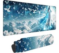 Blue Large Mouse Mat 800 x 400 x 3 mm, Extended Gaming Mouse Pad Nun Desk Mat With Stitched Edges, Adults Mousepad Non Slip Rubber Base, Waterproof Soft Cloth Desk Pad for Home Office Decor, Gifts 2-A