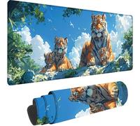 Blue Large Mouse Mat 800 x 400 x 3 mm, Extended Gaming Mouse Pad Tiger Desk Mat With Stitched Edges, Adults Mousepad Non Slip Rubber Base, Waterproof Soft Cloth Desk Pad for Office Decor, Gifts U-9