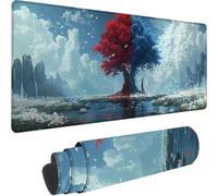 Blue Large Mouse Mat 900 x 400 x 3 mm, Extended Gaming Mouse Pad Tree Of Life Desk Mat With Stitched Edges, Adults Mousepad Non Slip Rubber Base, Waterproof Soft Cloth Desk Pad for Office Decor 1-A