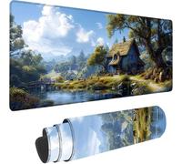 Blue Large Mouse Mat 900x300x3 mm, Extended Gaming Mouse Pad Tree House Desk Mat With Stitched Edges, Adults Mousepad Non Slip Rubber Base, Waterproof Soft Cloth Desk Pad for Office Decor, Gifts V-1