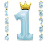 Blue Large Number 1 Balloons: 40 Inch Big Foil Baby Blue Number Balloons Giant Helium Pastel Age 0-9 Mylar Balloons for Kids Boy Girl 1st Birthday Party Baby Shower Anniversary Decorations