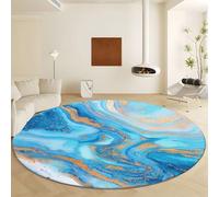 Blue Large Round Area Rugs for Living Room Diameter 100 cm, Marble Pattern Swirl Design Soft Fluffy Printed Carpet - Short Pile Non Slip Washable Machine Rug for Bedroom Entryway