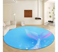 Blue Large Round Area Rugs for Living Room Diameter 120 cm, Dreamy Style Mermaid Tail Soft Fluffy Printed Carpet - Short Pile Non Slip Washable Machine Rug for Bedroom Entryway