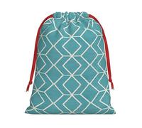 Blue Lattice Print Ultra Soft Plush Drawstring Gift Bag, Xmas Party Candy Treat Favors, Christmas Holiday Sacks, Wedding Jewelry Pouches