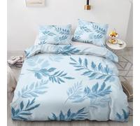 Blue Leaf Duvet Cover Sets, Simple Plant Leaves Bedding Super King Size Bed Set 260x220cm, Soft Reversible Microfiber Quilt Cover & 2 Pillowcases, Zipper Closure PZ&S-21