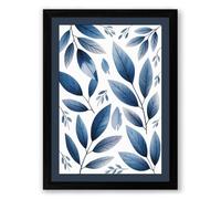 Blue Leaf Pattern Botanical Framed Wall Art Print A1 (84.1×59.4cm) Black, Wall Decor for Living Room, Bedroom, Office & Home, Ready to Hang, Art Gift