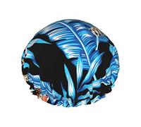 Blue Leaf Tiger Leopard Waterproof Shower Cap,Elastic Bathing Hair Cap Environmental Protection Hair Bath Caps, Double WaterproofBathing Shower Hat