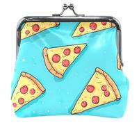 Blue Leather Pizza Wallet Holder for Women with Kissing Lock and Money Change for Girls Chic Pizza Blue UNITALLA Chic Pizza Blue UNITALLA Classic, Chic Pizza Blue, UNITALLA, Classic