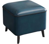 Blue Leather Tufted Ottoman Stool Cube Footrest Bench for Living Room Bedroom & Office Stylish Shoe Change Seat Versatile Small Foot Rest for Entrance Hall