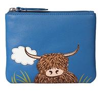 Blue Leather Zip Top Coin Pocket Purse Wallet with Scottish Highland Cow Coo Applique by Mala