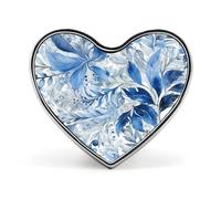 Blue Leaves Pattern Heart Pin, 1 Inch Metal Love Lapel Pins - Lightweight, Smooth Edges, Versatile Badge Brooch for Jackets, Shirts, Bags, Gifts for Friends, Family