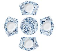 Blue Leaves Round Table Placemats Set of 5 Wedge Shaped Place Mat Washable Heat Resistant Table Mats for Dining Table