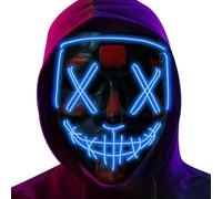 (Blue) LED Purge Mask 3 Light Modes Scary Spooky Halloween Fancy Costume Party Prop UK