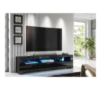 (Blue LED Lights ) Furneo 200cm Black Long TV Stand Unit Cabinet Matt & High Gloss LED Lights Phantom 10