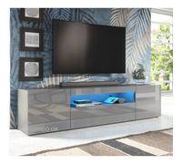 (Blue LED Lights) Grey 200cm TV Stand Long Unit Cabinet Matt & Gloss Clifton08G LED Lights