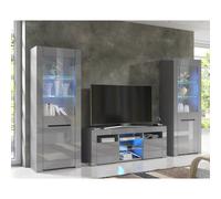 (Blue LED Lights) Grey Living Room Set TV Stand Display Cabinets High Gloss & Matt MilanoG LED Lights