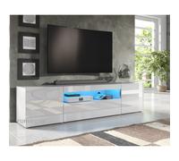 (Blue LED Lights ) White 200cm TV Stand Long Unit Cabinet Matt & Gloss Clifton08 LED Lights