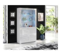 (Blue LED Lights) White Display Cabinet Cupboard Gloss & Matt Clifton20 LED Lights