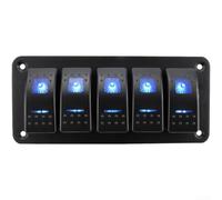 Blue LED Rocker Switch Panel 2-8 Gang Marine Boat RV 12V 24V(Five)