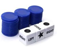 Blue Left Right Center Dice Game | LRC Dice Game Set | Interactive Toy | 6 Sided Round Corner Dice Set | with 3 Dices and 24 Chips for Camping Party Picnic Games and Accessories