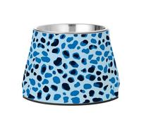 Blue Leopard Cheetah Dog Raised Bowl, 540 ML Feeding Food Pet Bowl Stainless Steel Non-slip High Capacity Cat Bowl