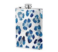 Blue Leopard Print 8oz Leather Hip Flask - Stainless Steel Whiskey Flask for Drinks, Pocket Liquor Set for Men Wedding Groomsman