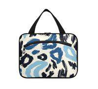 Blue Leopard Print Hanging Shaving Bag for Men Travel with Hook, Designer Chic Hanging Toiletry Bag for mom Bathroom maletín para maquillaje L