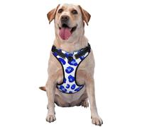 Blue Leopard Print No Pull Dog Harness Adjustable Reflective Oxford Easy Control Medium Large Dog Harness
