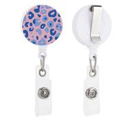 Blue Leopard Spots on Pink Pattern Retractable Badge Holder Reel Clip ID Card Holder for Doctor Nurse Student Office Worker
