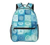 Blue LetterGeometric Print Casual Travel Backpack with Laptop Compartment