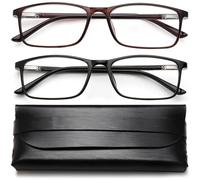 Blue Light Blocking Reading Glasses, 2 Pack for Computer Readers Men Women Spring Hinge Black/Brown Ultralight Rectangle Anti-glare Reduce Eye Fatigue Black and Brown, Black / Brown, +1.75