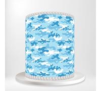 Blue Light Blue White Modern Military Camouflage Soldier Wrap Around Print A4 Edible Paper Icing Sheet Cake Topper Side Ribbon Border Decor for Personalised Themed Decorations